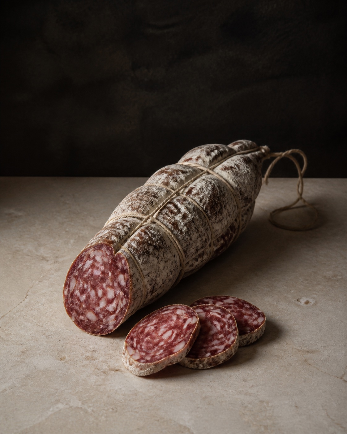 Salame artesanal entero y feteado